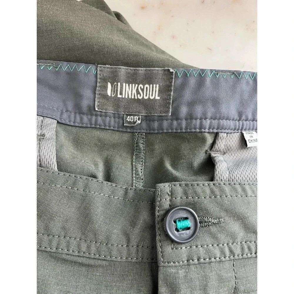LINKSOUL Mens 40 R Green Poly Cotton Stretch Straight Leg Chino Golf Pants - Picture 7 of 9
